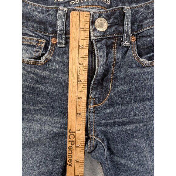 American Eagle Jeans Womens Size 2 Blue Skinny Embellished Flap Back Pockets - Picture 8 of 16